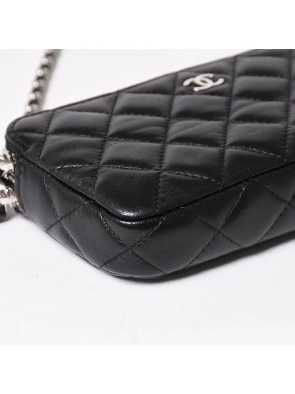 Chanel Chain Wallet on CC Logo Lambskin Black Silver Shoulder Bag